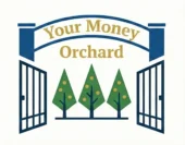 Your Money Orchard logo featuring an open blue gate revealing three green money trees with gold coins, symbolizing access to long-term wealth growth.