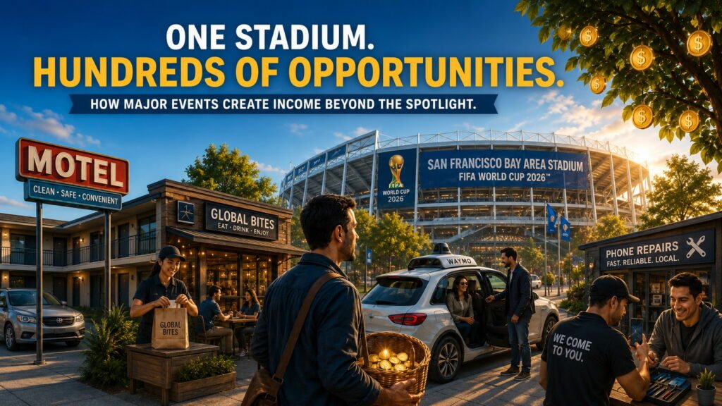 Workers and local businesses earning income around a Bay Area World Cup stadium